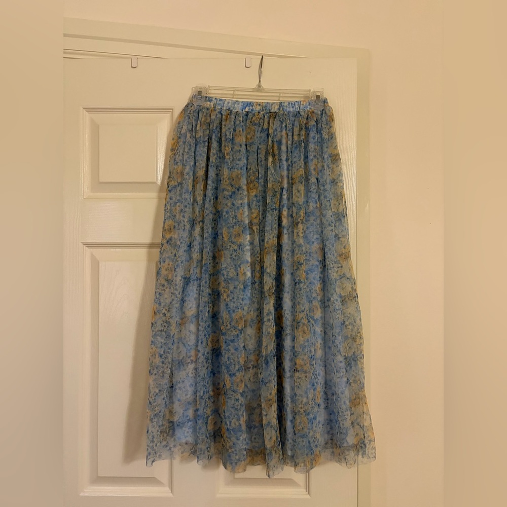 Altar'd State Blue and Yellow Floral Maxi Skirt